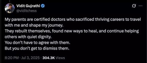 Chess Grandmaster Vidit Gujrathi Defends Family's Medical Professions After Online Attack