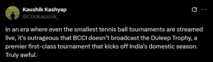 'Shameful', 'Outrageous': Fans frustrated as Duleep Trophy gets no live coverage